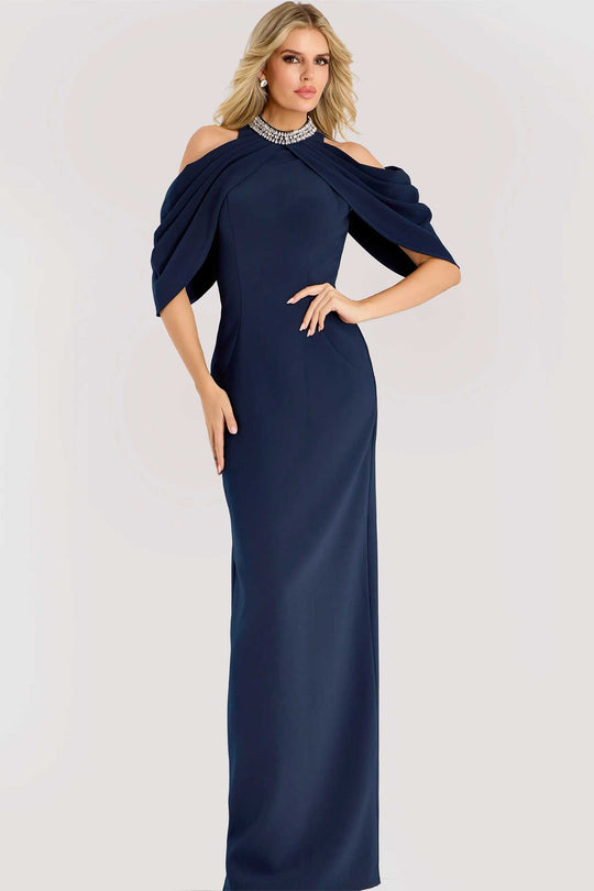 Jovani 46742 - High Neck Evening Gown with Draped Sleeves