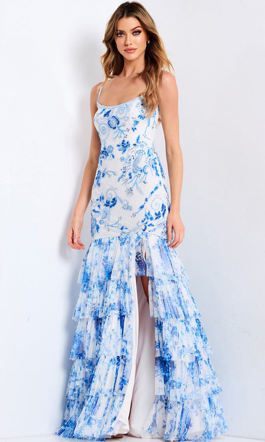 Jovani 46873 - Scoop Neckline Floral Tiered Gown