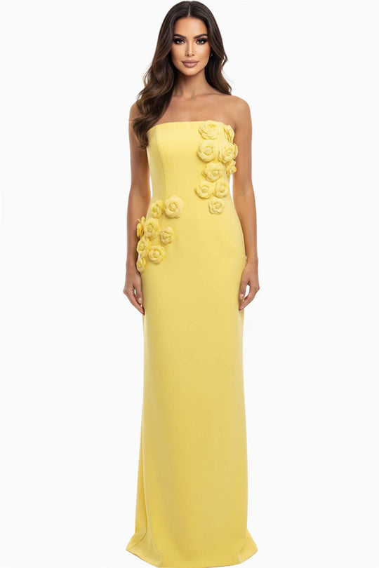 Jovani 46884 - Floral Applique Column Dress with Back Slit