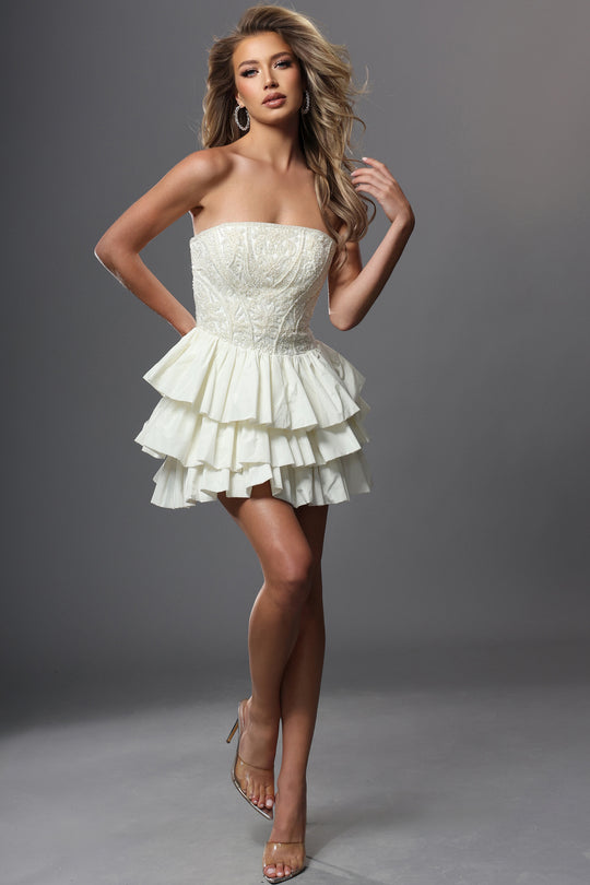 Jovani 46972 Tiered Ruffle Straight Neckline Cocktail Dress