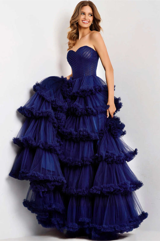 Jovani 47139 - Tiered Ruffle A-Line Prom Gown with Slit