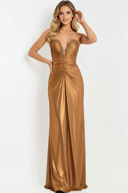 Jovani 47168 - Metallic Plunging Sweetheart Gown with Beaded Trim
