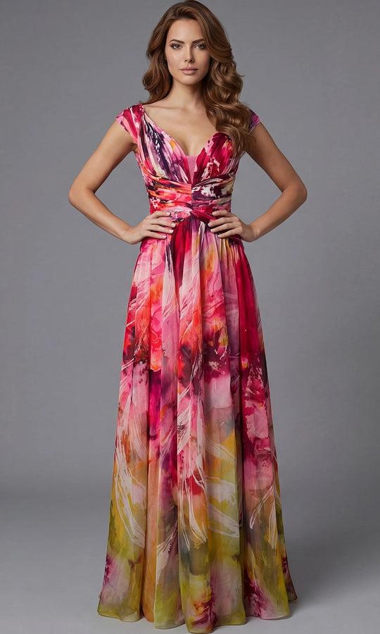 Jovani 47499 - Printed A-Line Gown with Ruched Bodice