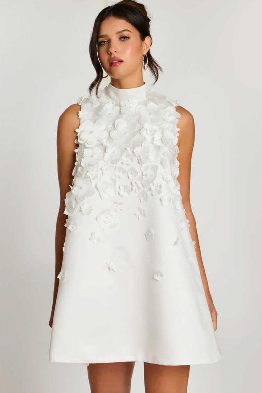 Jovani 47572 - Floral Applique High Neck Mini Dress