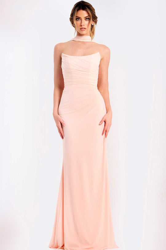 Jovani 47874 - Scoop Neckline Ruched Chiffon Gown