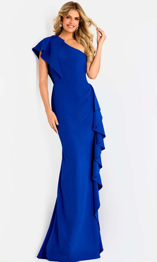 Jovani 48002 - One Shoulder Ruffle Crepe Evening Gown