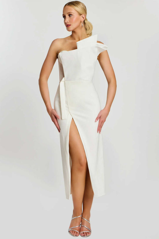 Jovani 48205 - One Shoulder Midi Dress with Front Slit