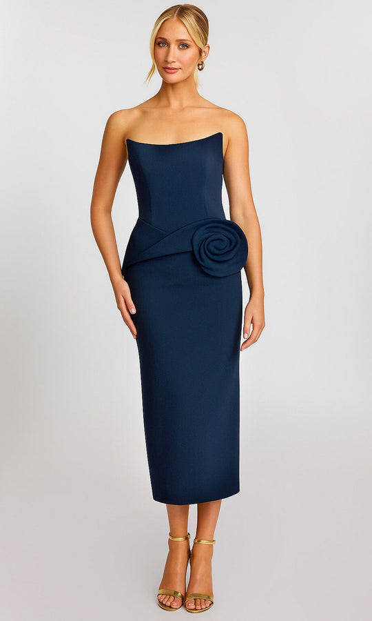 Jovani 48208 - Strapless Midi Dress with Rose Detail