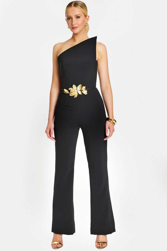 Jovani 48659 - Embellished Belt Asymmetric Strapless Jumpsuit