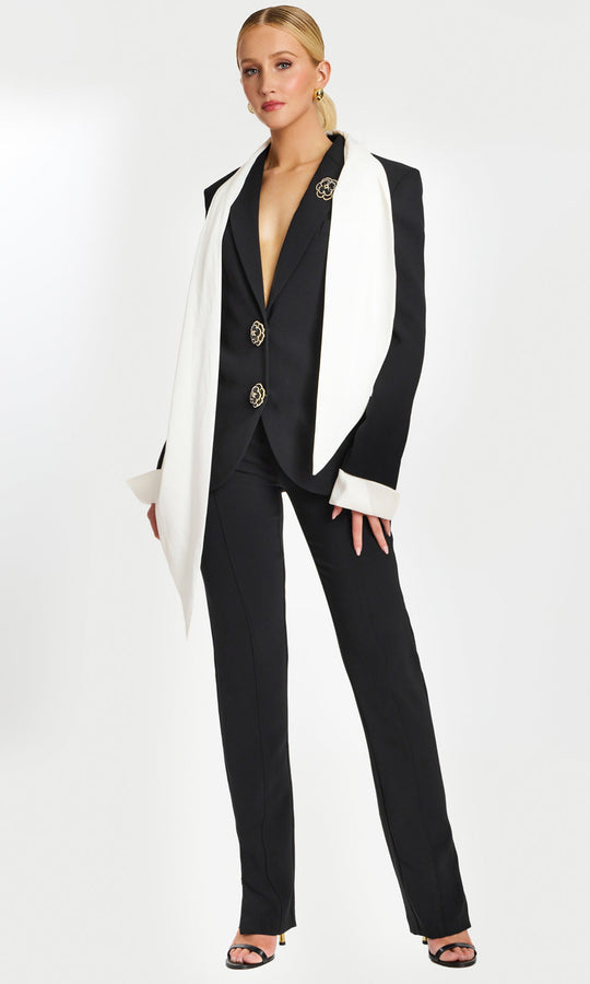 Jovani 48680 - Draped Scarf Pantsuit with Decorative Buttons
