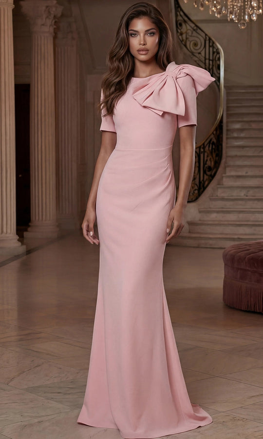 Jovani 48945 - Bow Shoulder Jewel Neckline Evening Gown