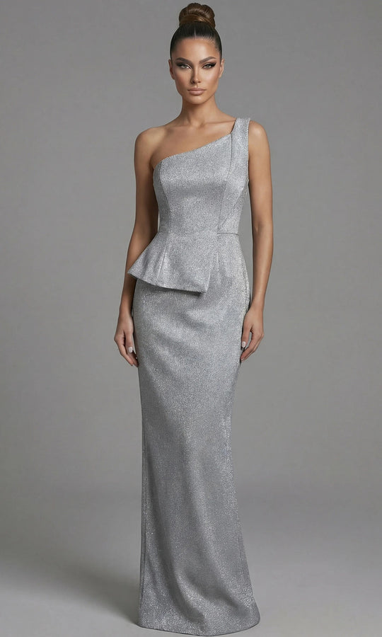 Jovani 49060 - One Shoulder Metallic Jacquard Column Gown