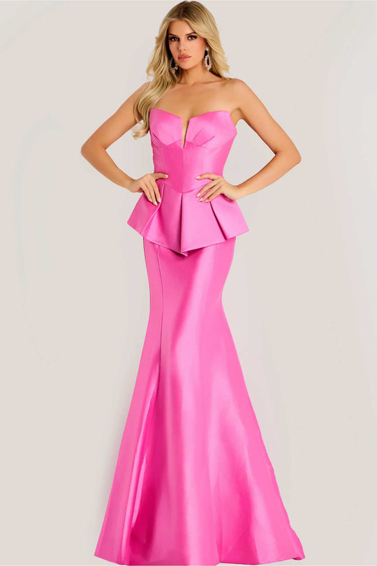 Jovani 49071 - Pleated Peplum Satin Trumpet Gown