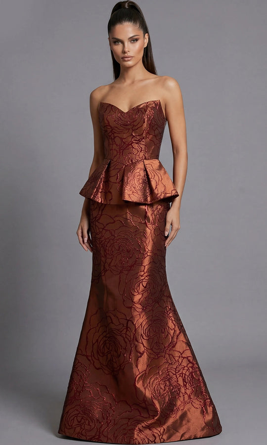 Jovani 49073 - Peplum Waist Brocade Sweetheart Gown