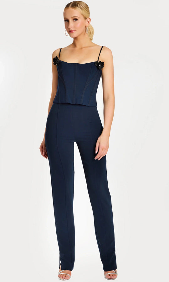 Jovani 49139 - Spaghetti Strap Corset Jumpsuit with Floral Accent