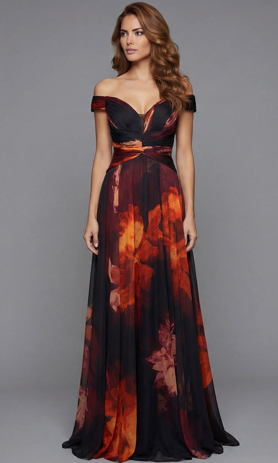 Jovani 49473 - Printed Floral A-Line Chiffon Gown