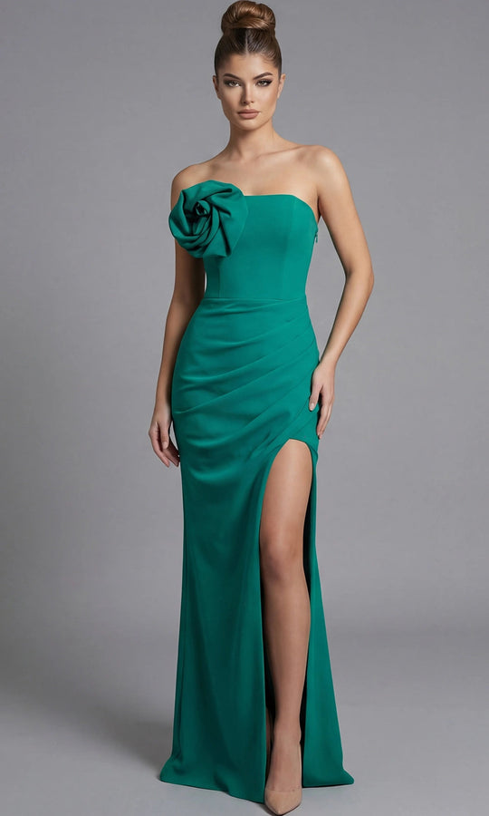 Jovani 49505 - Strapless 3D Rosette Column Evening Gown