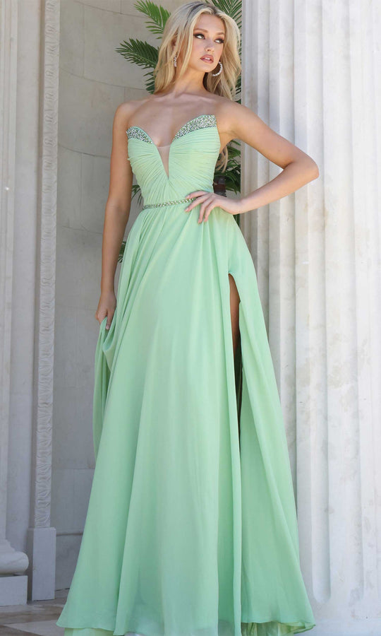 Jovani 49536 Beaded Trim Plunging Sweetheart Dress