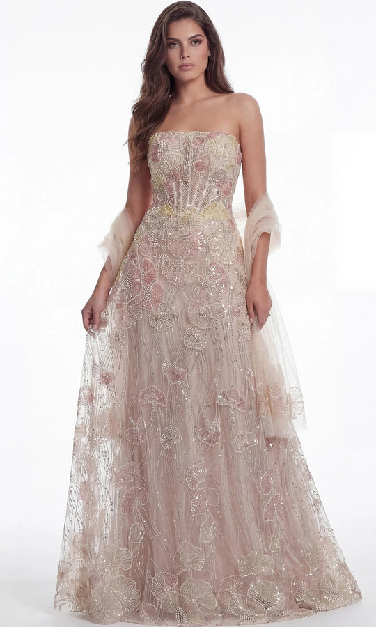 Jovani 49882 - Strapless Floral Embellished A-Line Gown