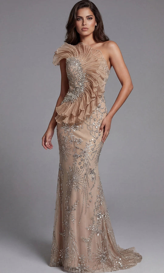 Jovani 50205 - One Shoulder Intricate Beaded Evening Gown