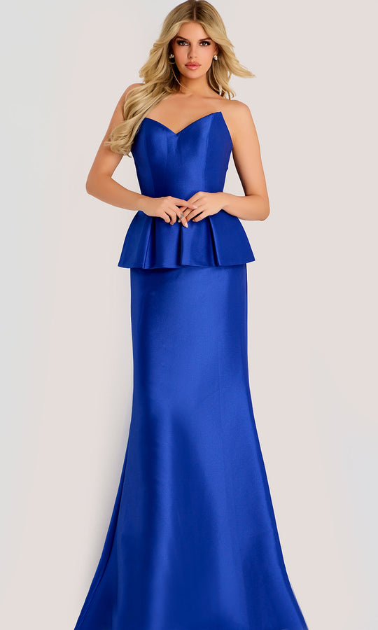 Jovani 50257 - Pleated Peplum V-Neckline Evening Gown