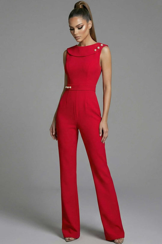 Jovani 50299 - Pearl Accent Straight Leg Jumpsuit