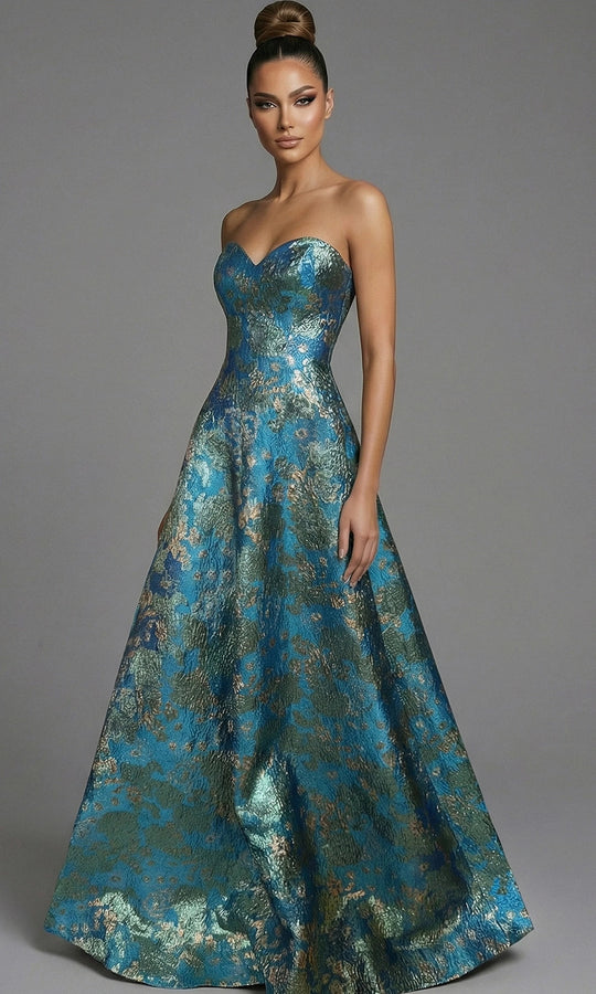 Jovani 51694 - Floral Metallic Evening Gown