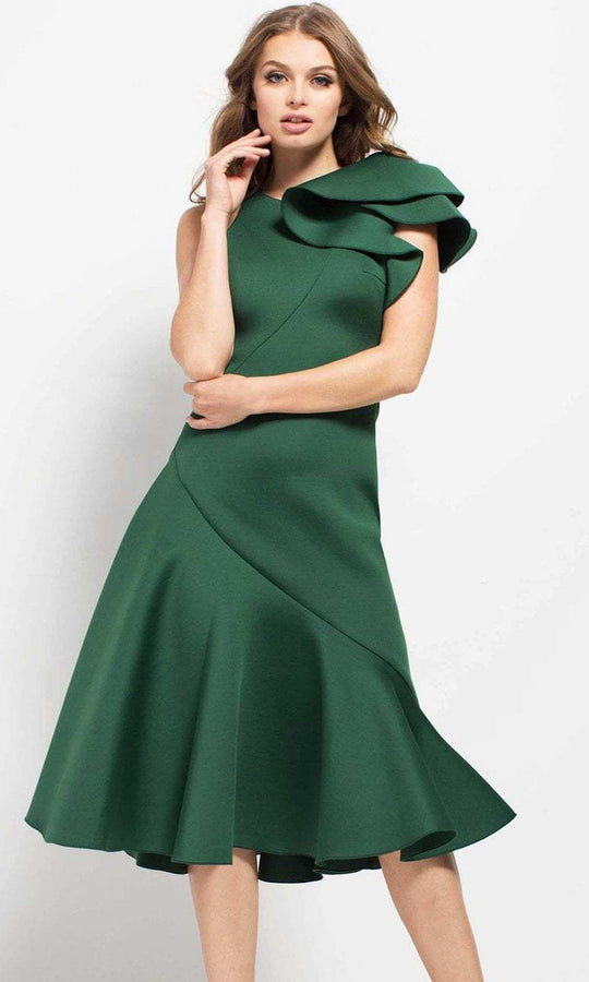 Jovani - 52252 Ruffled Shoulder Short Formal Scuba Dress