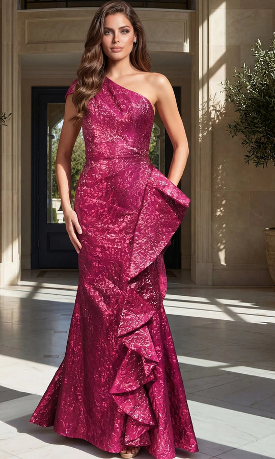 Jovani 52736 One Shoulder Ruffle High Slit Dress