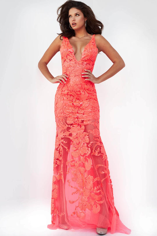 Jovani 60283 - Floral Applique Prom Gown