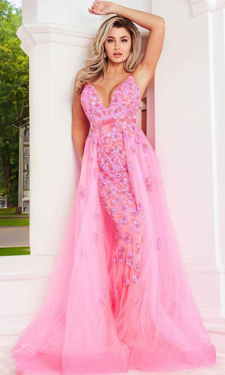 Jovani 62929 - Plunging Floral Beaded Prom Gown – Couture Candy
