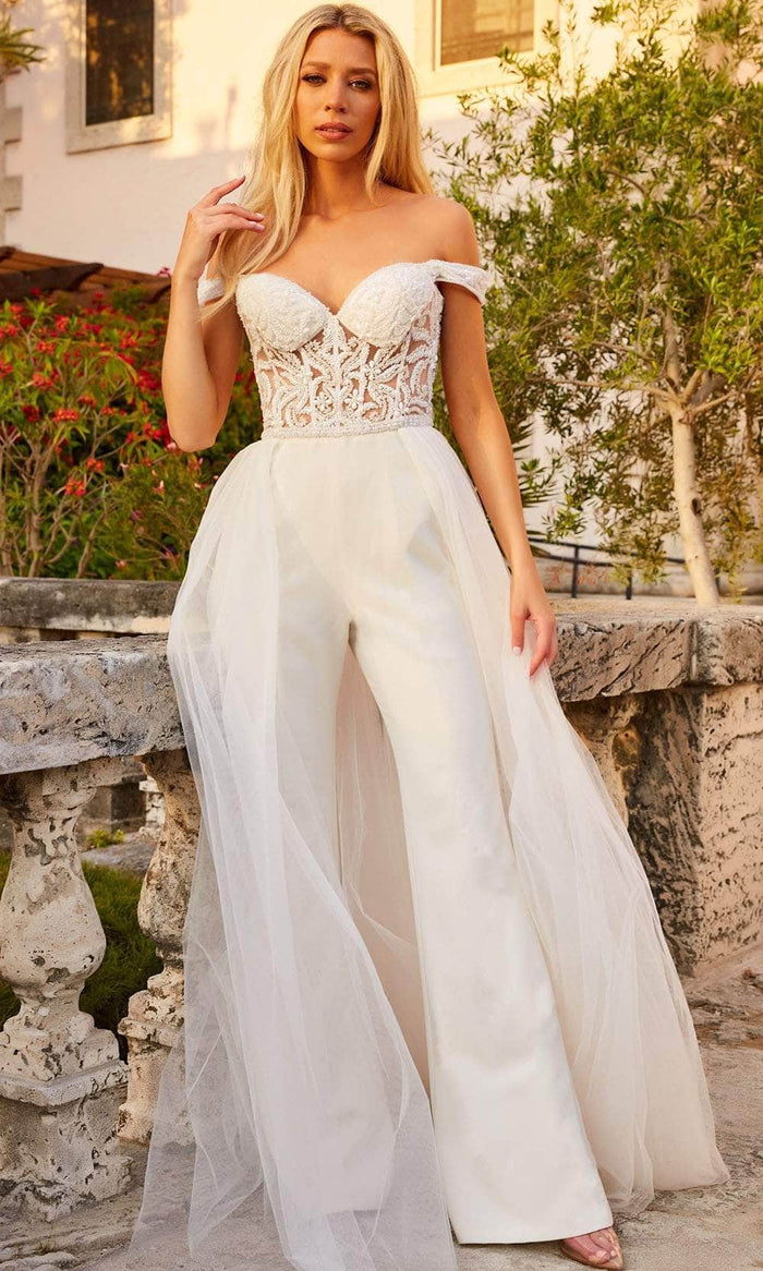 Jovani Bridal JB06507 - Bridal Jumpsuit with Overskirt Bridal Dresses 00 / Off-White