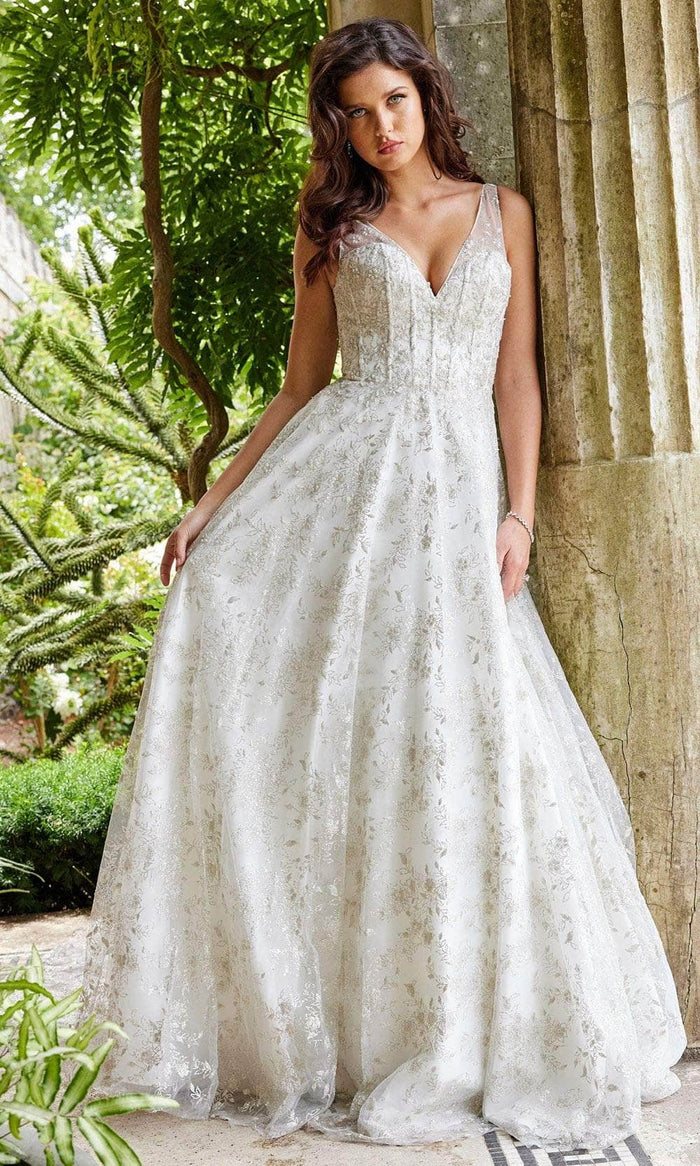 Jovani Bridal JB06913 - Floral Corset Bridal Gown Bridal Dresses 00 / Off-White
