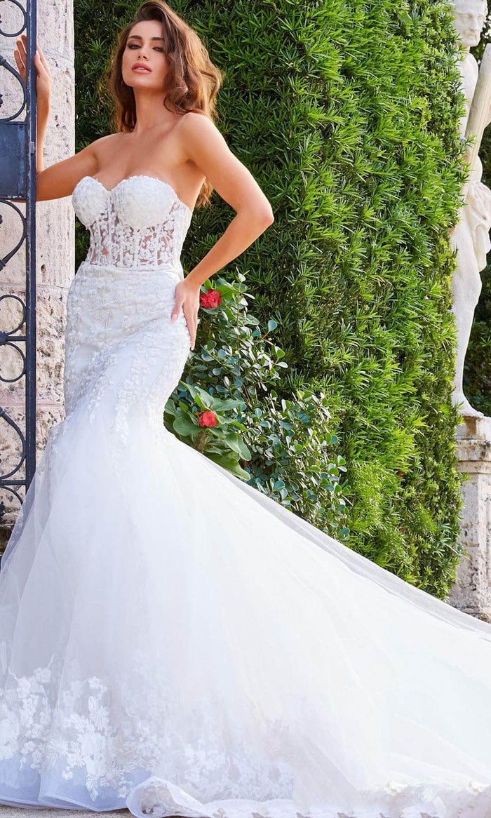 Jovani Bridal JB07260 - Embroidered Corset Bridal Gown Bridal Dresses 00 / Off-White