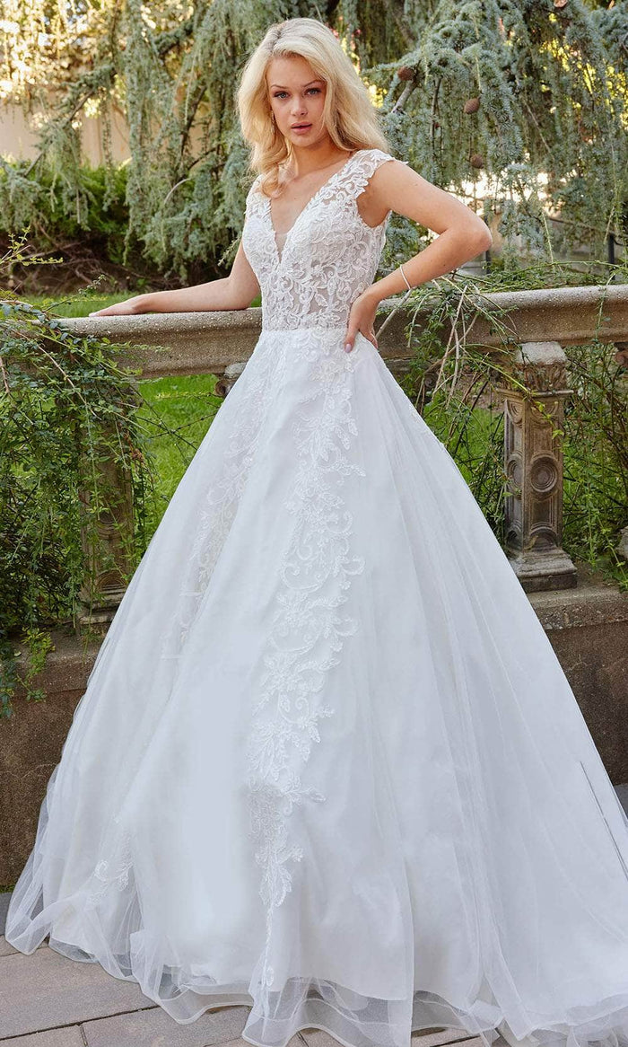 Jovani Bridal JB07633 - Cap Sleeve Lace Bridal Gown Bridal Dresses 00 / Ivory