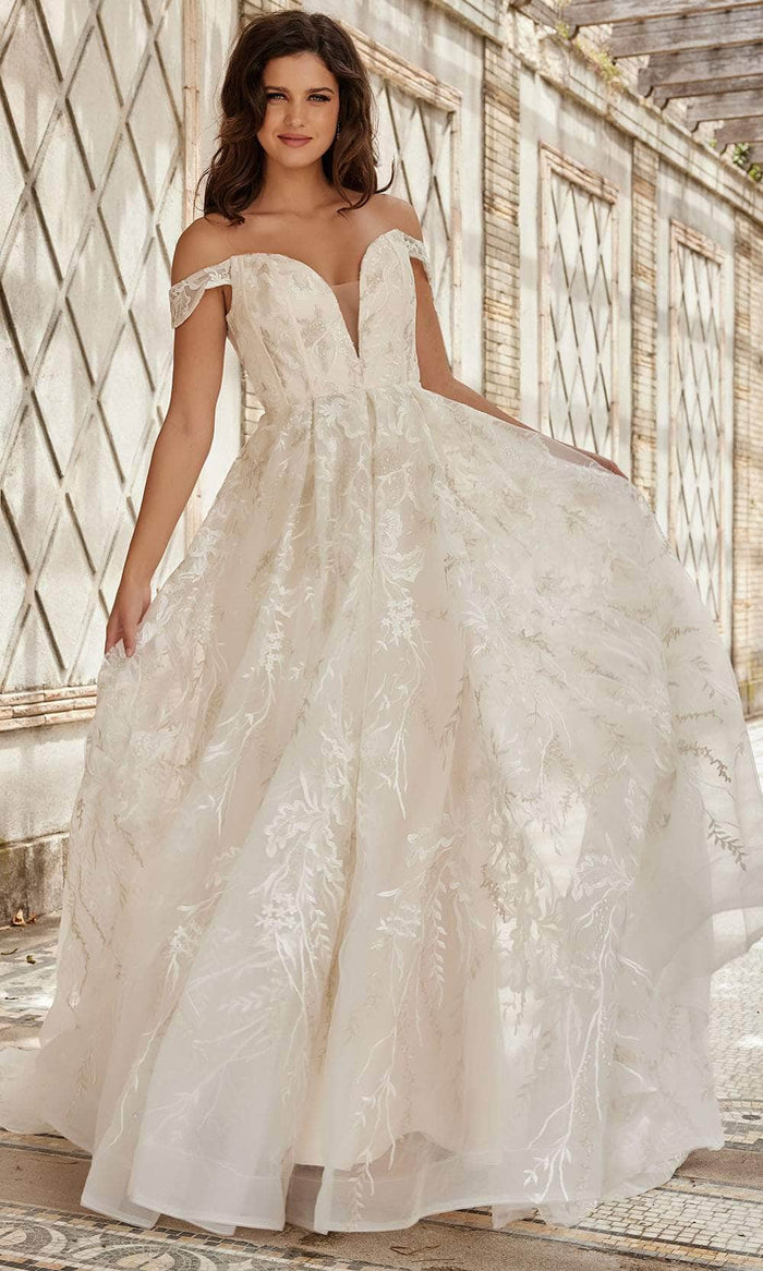 Jovani Bridal JB220001 - Embroidered Off Shoulder Bridal Gown Bridal Dresses 00 / Ivory