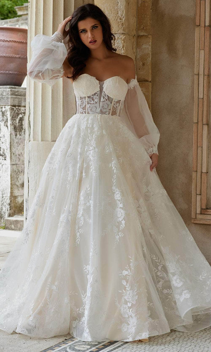 Jovani Bridal JB220004 - Floral Lace Corset Bridal Gown Bridal Dresses 00 / Ivory
