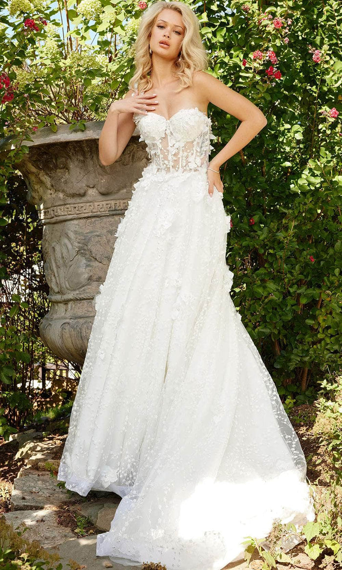 Jovani Bridal JB23918 - Sweetheart Floral Appliqued Bridal Gown Bridal Dresses 00 / Off-White
