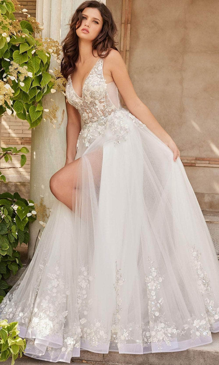 Jovani Bridal JB25737 - Beaded Deep V-Neck Bridal Gown Bridal Dresses 00 / Off-White