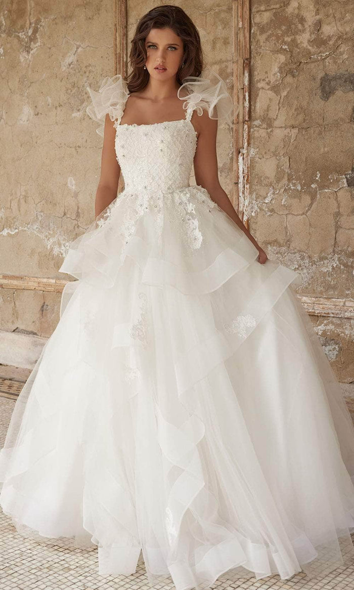 Jovani Bridal JB37575 - Square Ruffled Bridal Ballgown Bridal Dresses 00 / White