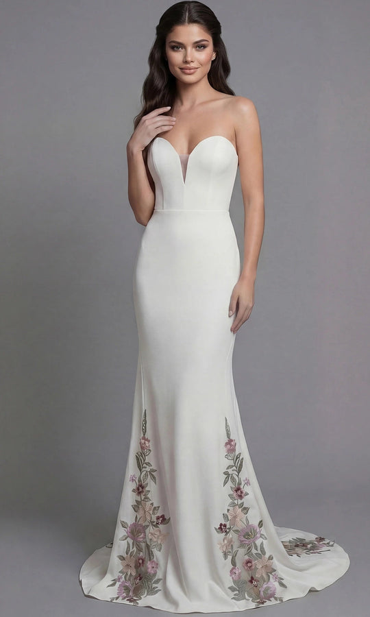 Jovani Bridal JB43902 - Floral Embroidered Plunging Sweetheart Gown