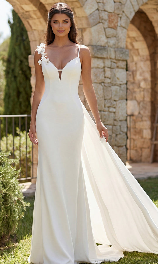 Jovani Bridal JB49631 - Spaghetti Strap Floral Accent Long Gown