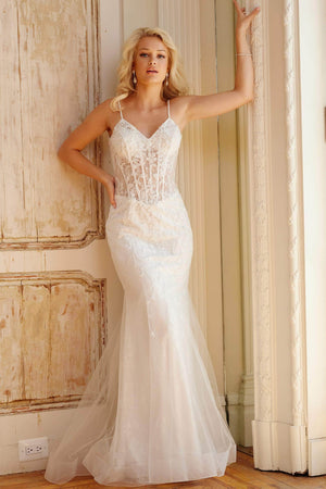 Jovani Bridal V-Neck Beaded Embroidered Bridal Gown