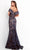 Jovani - Brocade Motif Sequin Evening Dress 02912SC - 1 pc Navy In Size 8 Available Mother of the Bride Dresses 8 / Navy