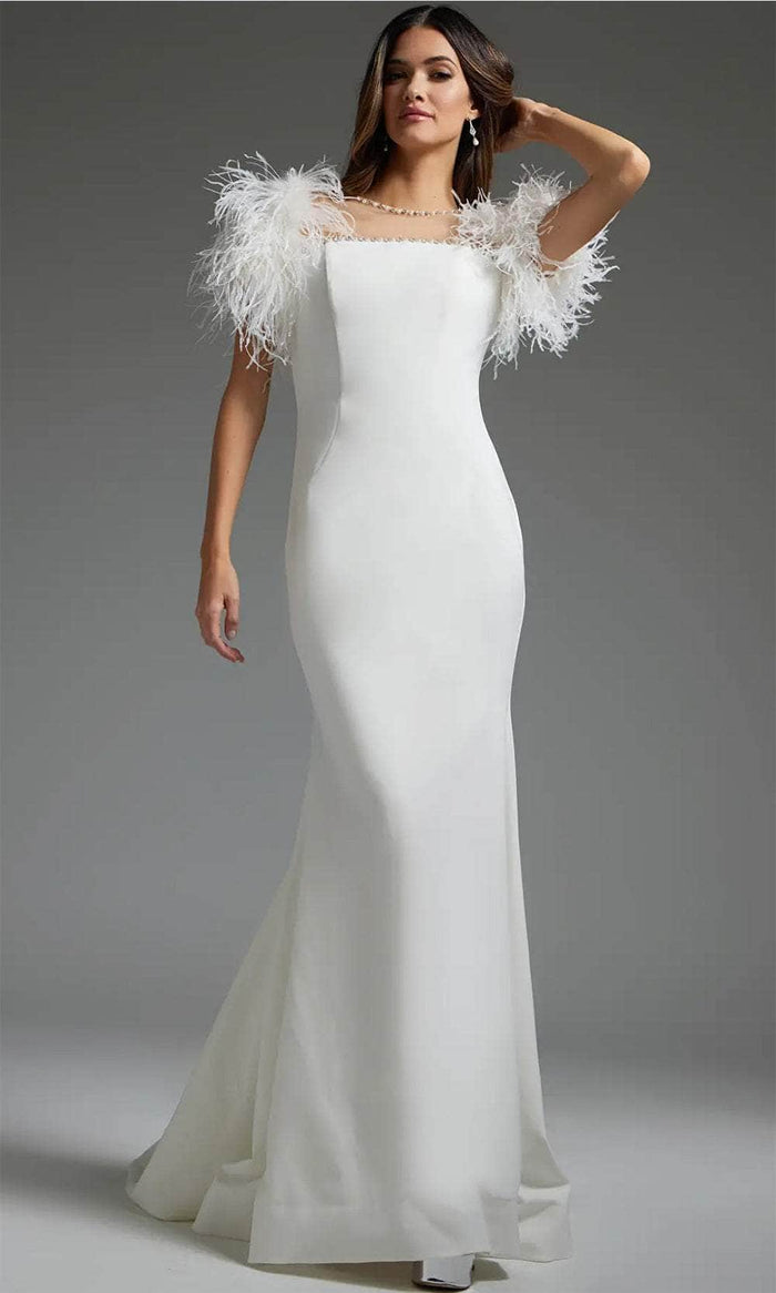 Jovani JB07433 - Feathered Form-Fitting Bridal Gown Bridal Dresses 00 / White