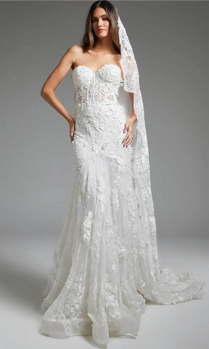 Jovani JB07583 - Sweetheart Floral Appliqued Bridal Gown Bridal Dresses 00 / Off-White