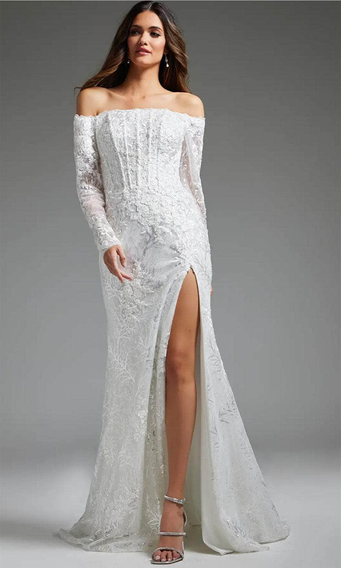 Jovani JB23106 - Long Sleeve Off Shoulder Bridal Gown Bridal Dresses 00 / Off-White