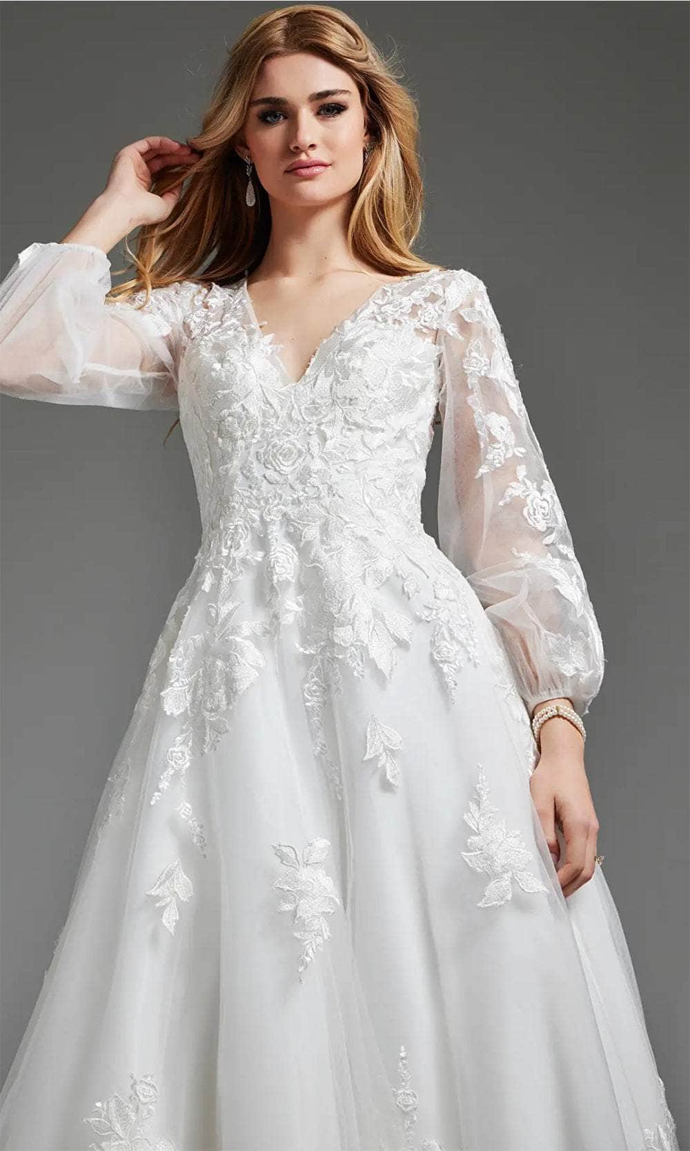 Jovani JB25731 Applique Bishop Sleeve Bridal Gown Couture Candy Jovani JB25731 Applique Bishop Sleeve Bridal Gown Couture Candy