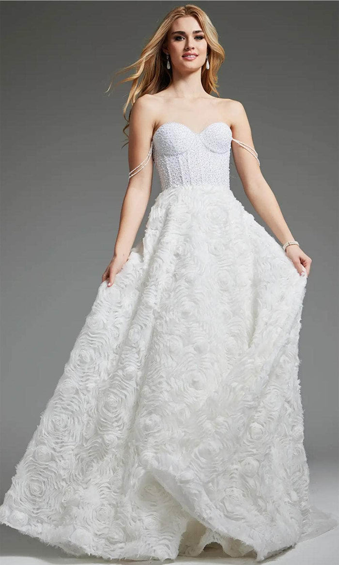 Jovani JB36644 - Floral Texture Bridal Gown Bridal Dresses 00 / Off-White