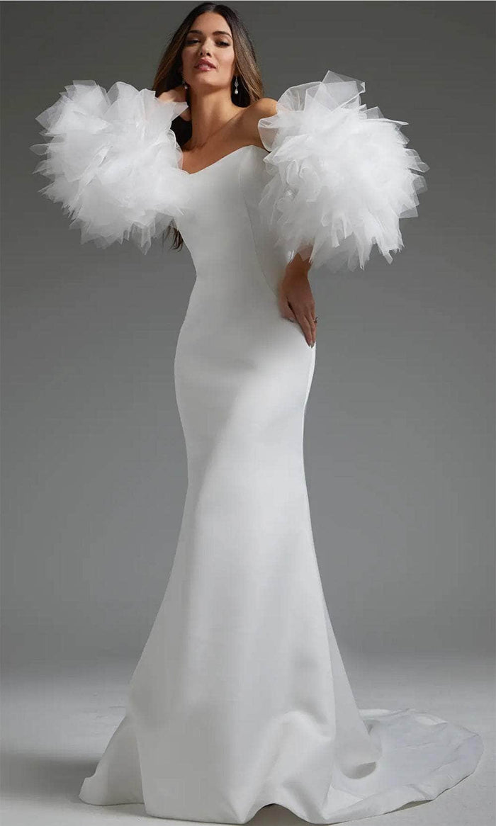 Jovani JB40601 - Detachable Ruffled Sleeve Bridal Gown Bridal Dresses 00 / Off-White